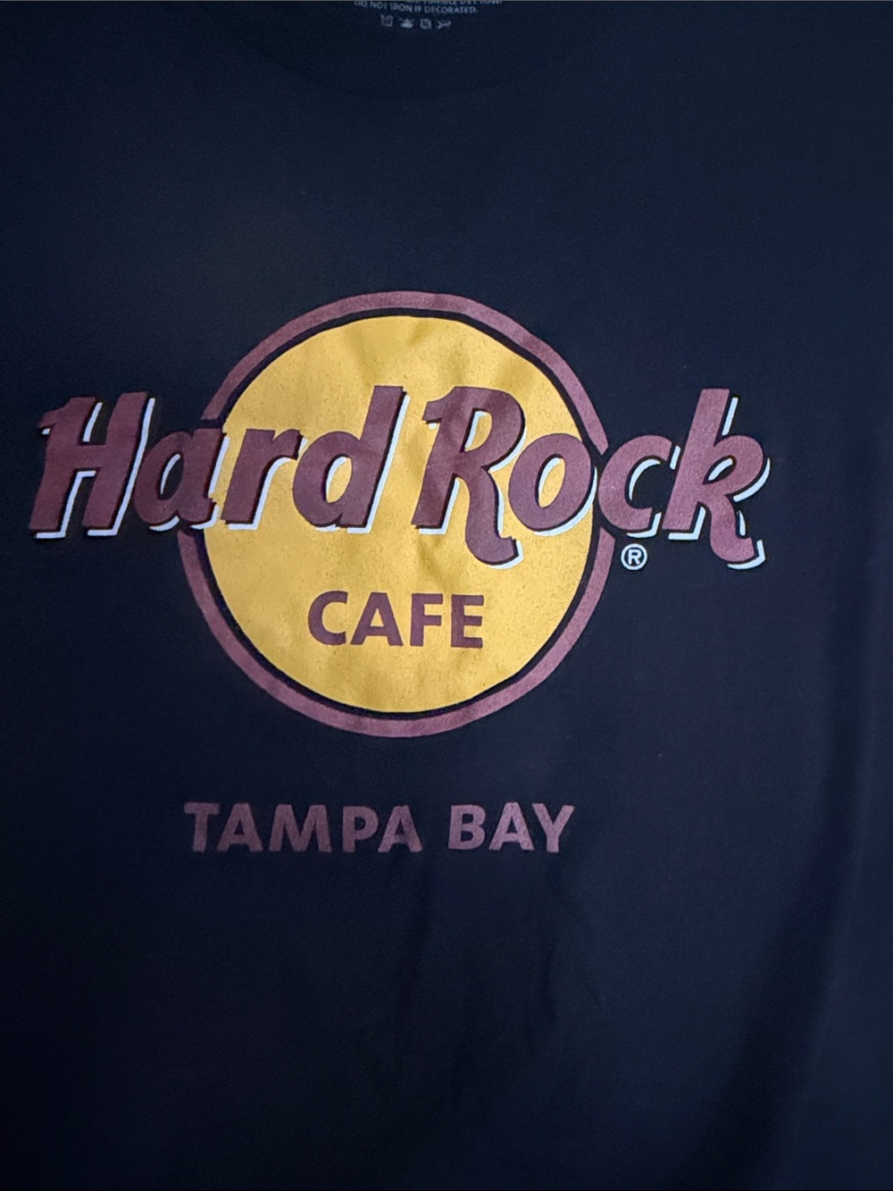 Hard Rock Cafe Navy Tee with Yellow Circle and Maroon Text